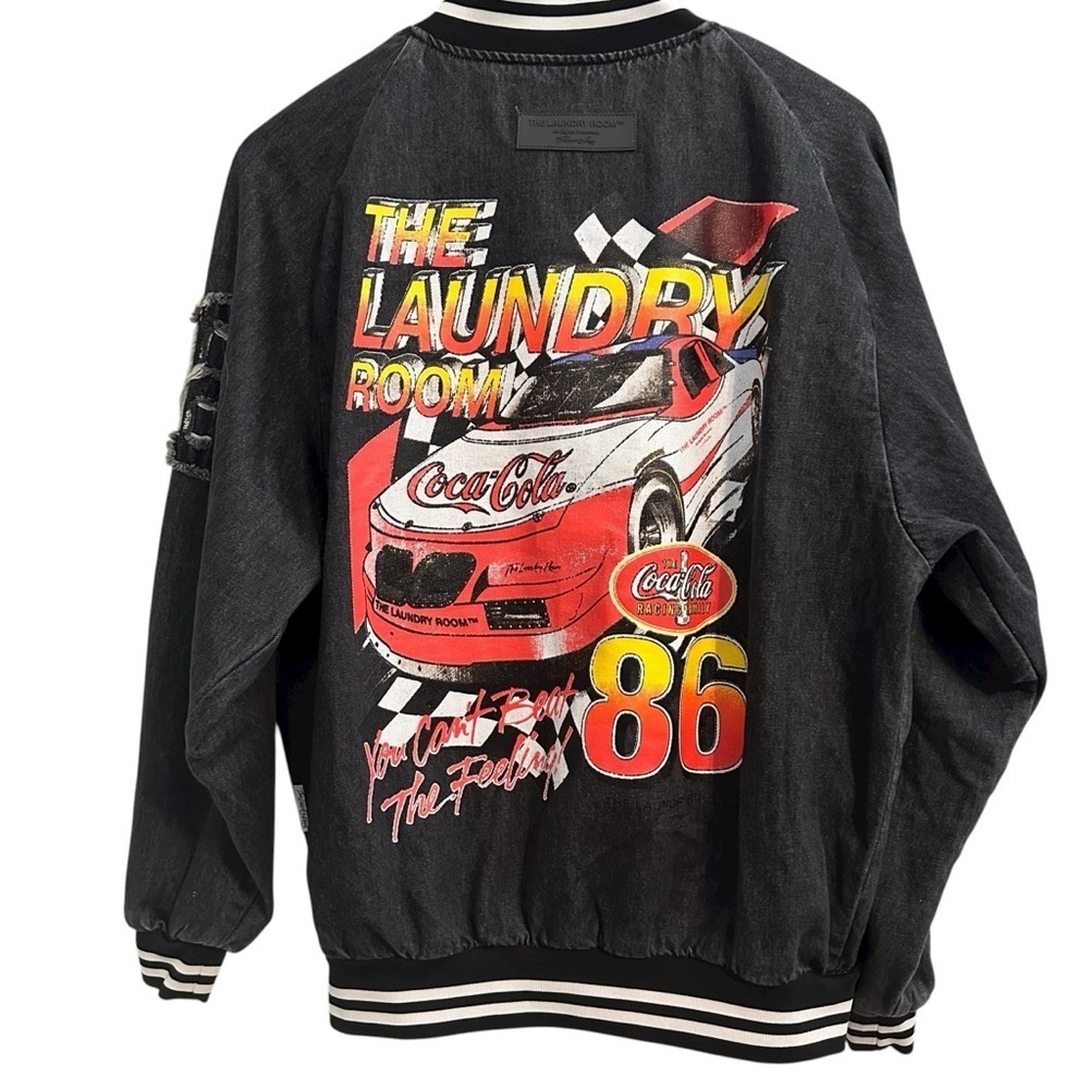 Nwt Coca Cola Charcoal Bomber Racing Jacket, The Laundry Room, Oversized Xs — image 4 of 8